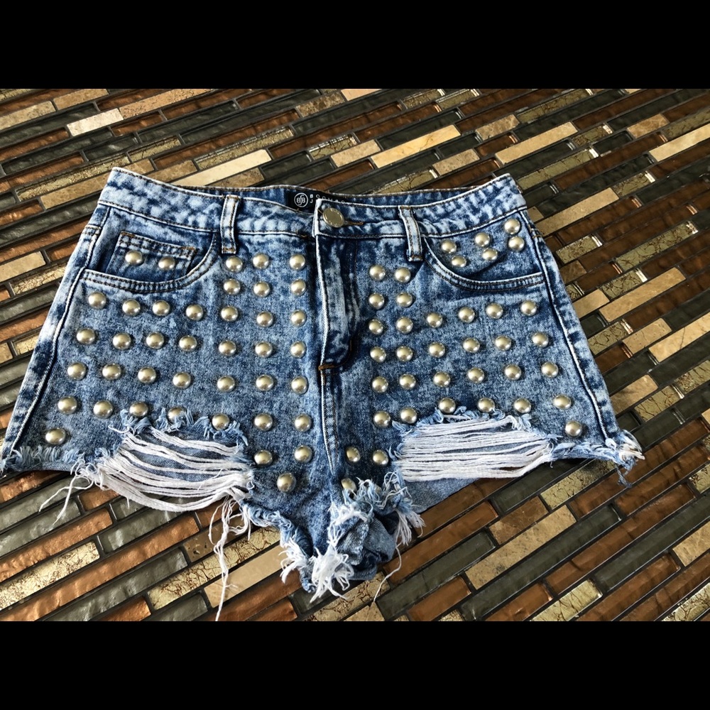 Distressed denim high waisted shorts